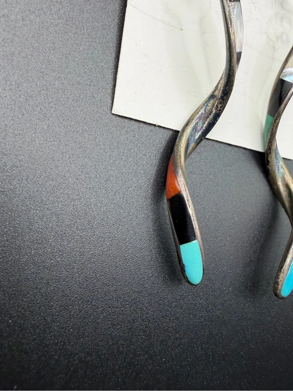 Vintage Sterling Silver 925 Zuni Spiral Inlay Dangle Drop Earrings Jewelry
